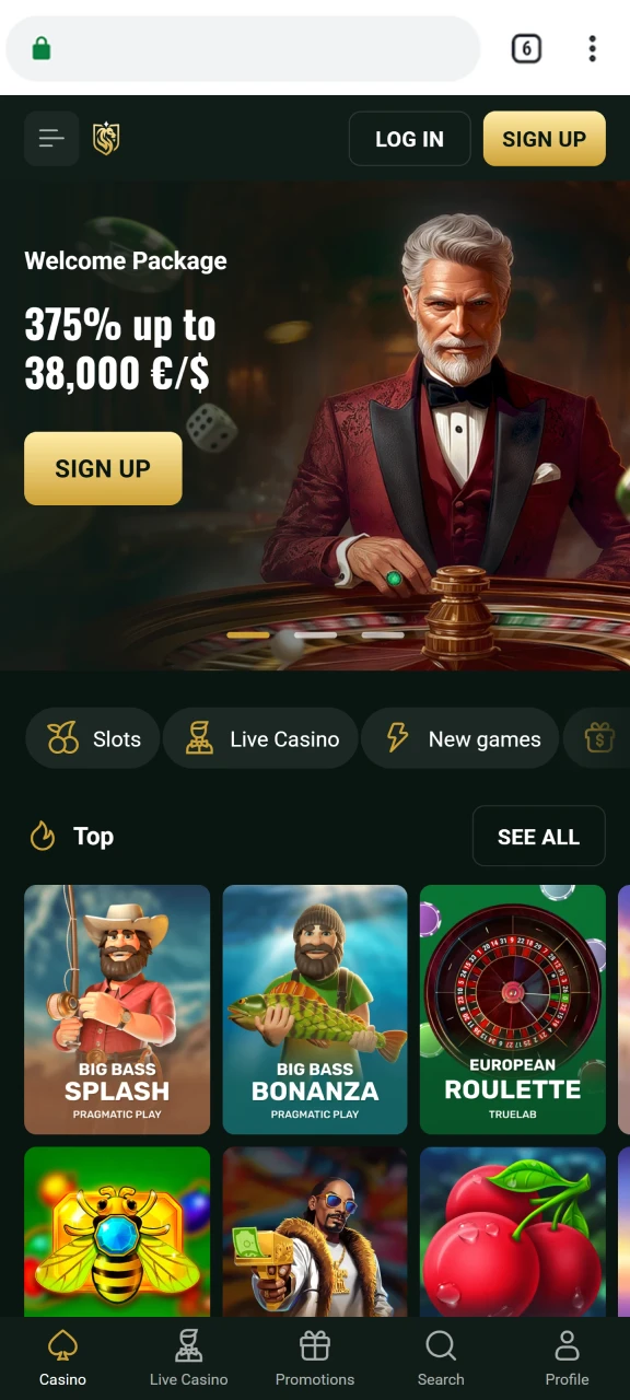Open the official Goldex Casino website to add the app to your device.