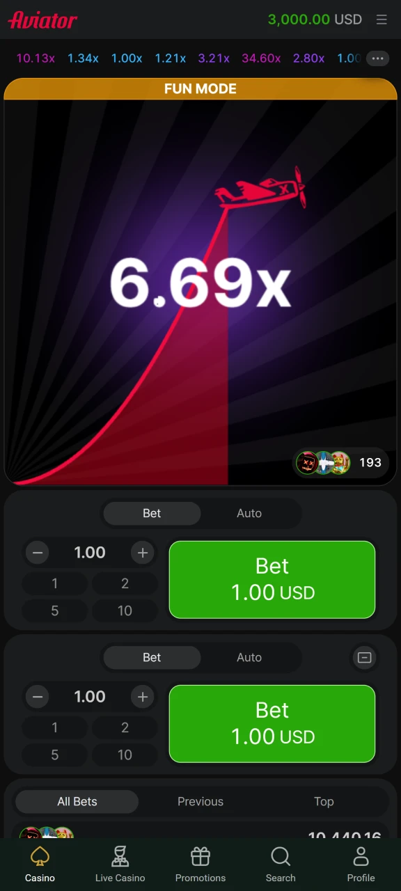 Enjoy playing Aviator through the Goldex Casino app for iOS.