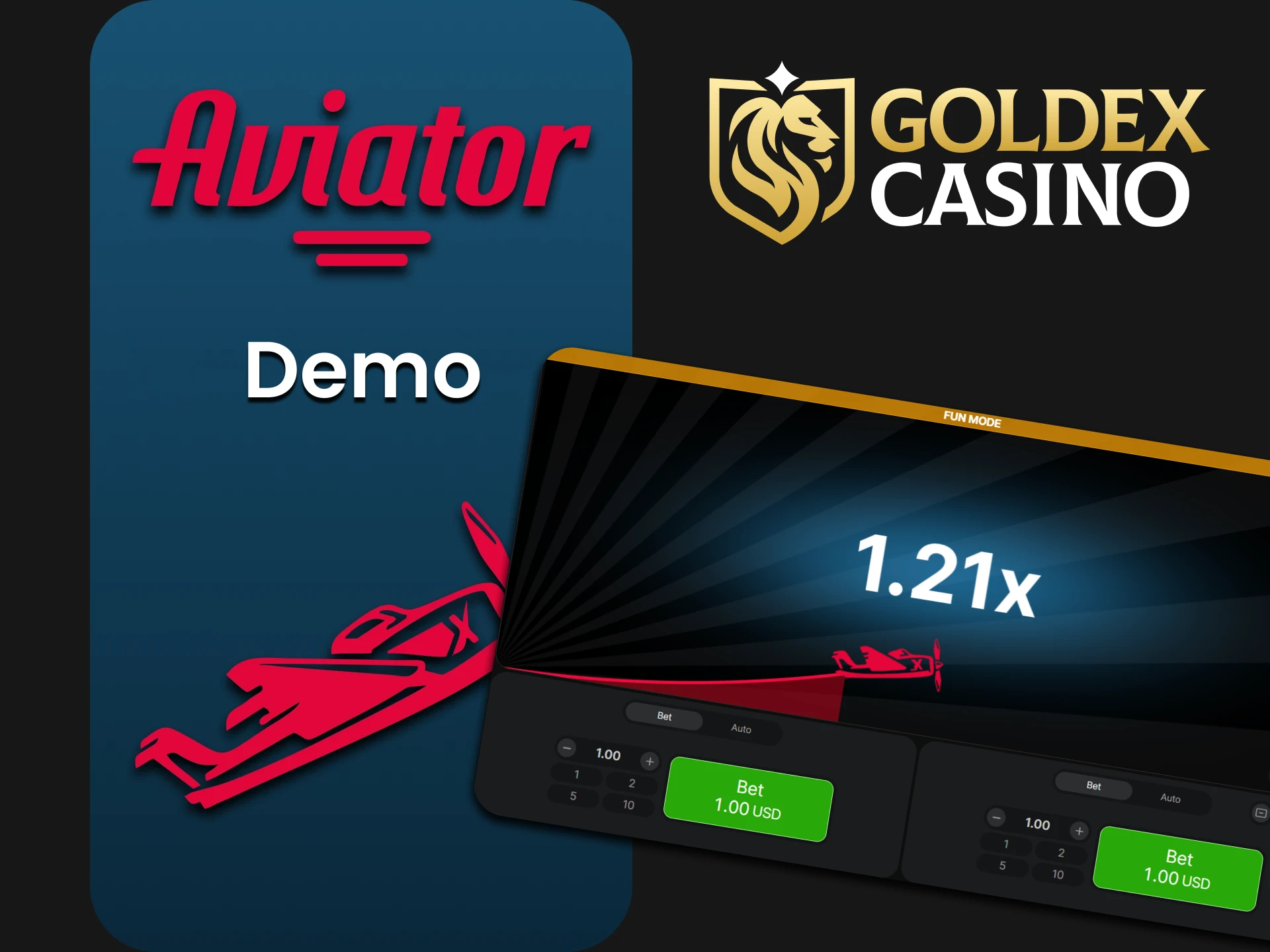 Test your skills in Aviator demo mode at Goldex Casino.