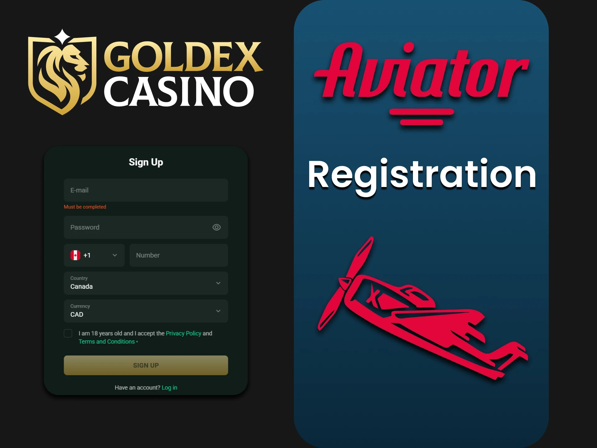 All Aviator players must register on the Goldex Casino website.