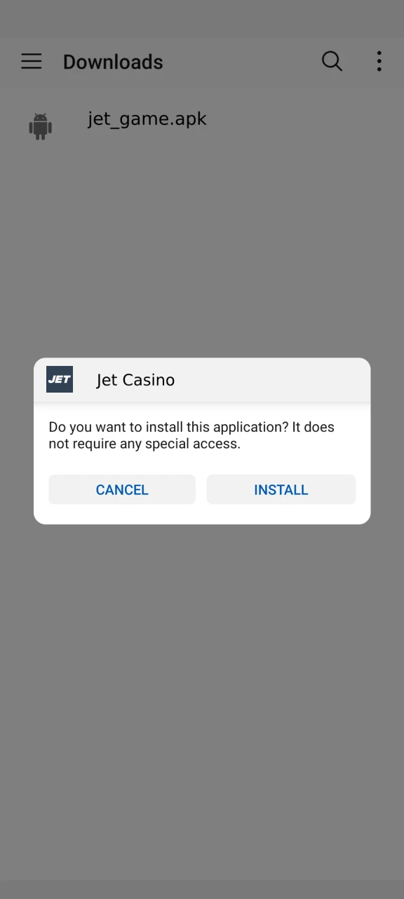 Start the Jet Casino app installation process.