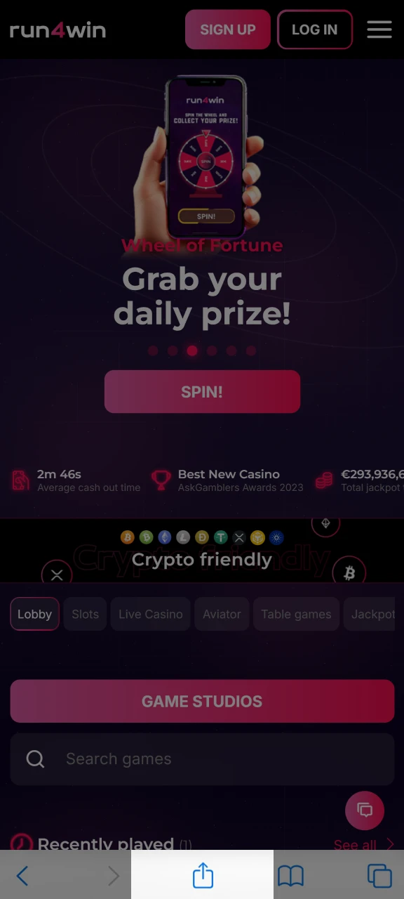 Tap the Share button to add a Run4win shortcut.