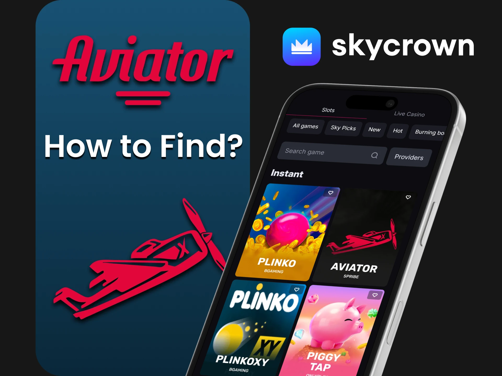 The Aviator game can be found in the Instant Games section on the Skycrown website.