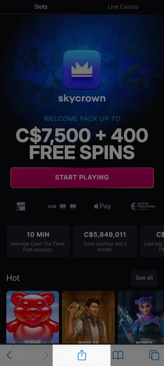 To add the Skycrown shortcut, click Share.