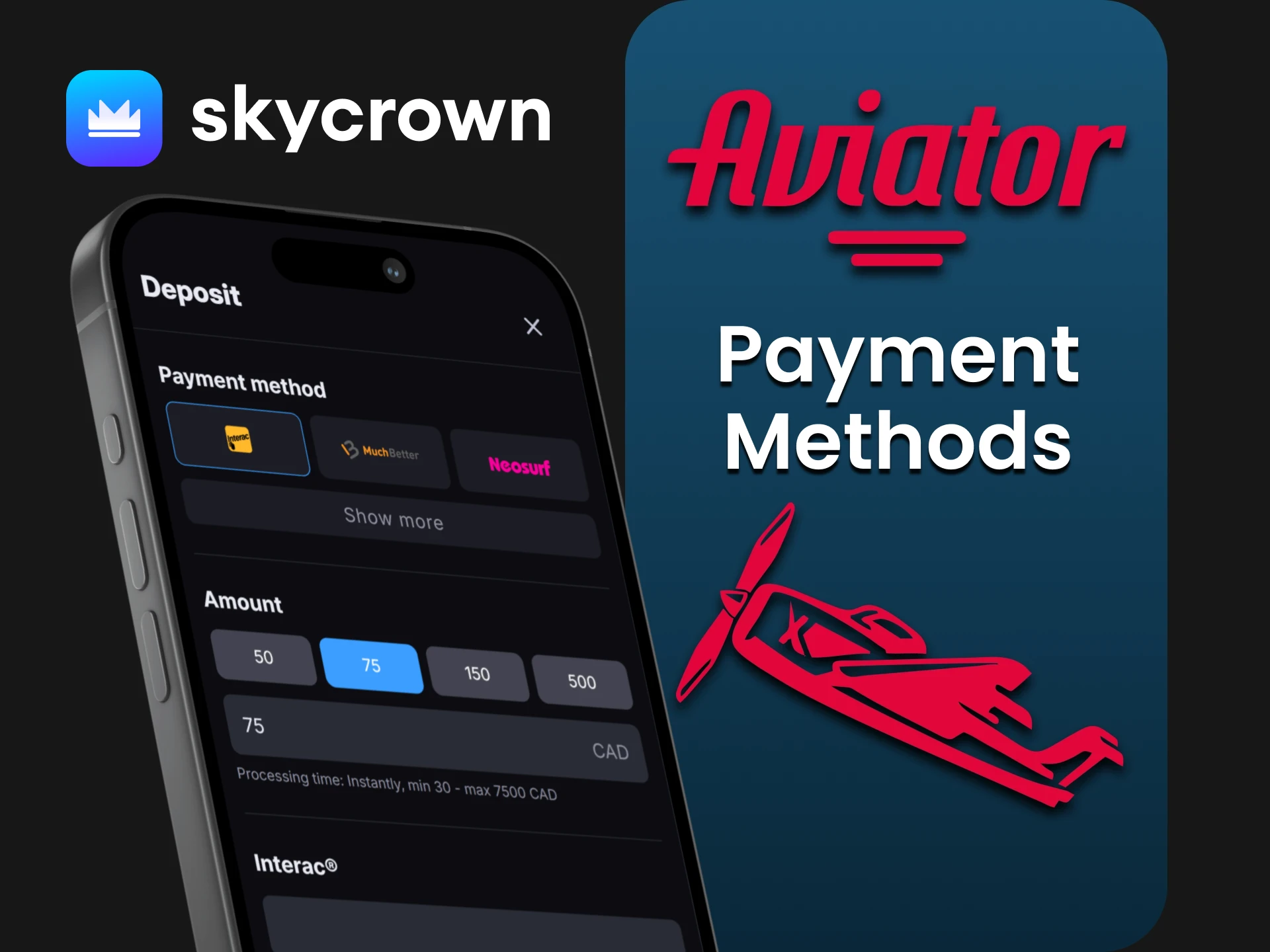 Select your preferred payment method available at Skycrown.
