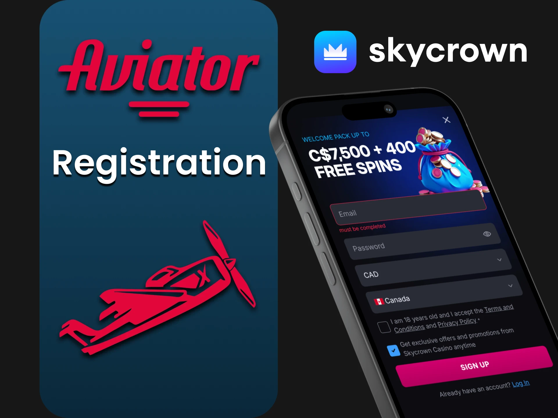 To play Aviator, you need to register at Skycrown.